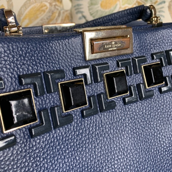 Kate Spade Pebbled Blue Leather Jewel Handbag - Picture 3 of 10